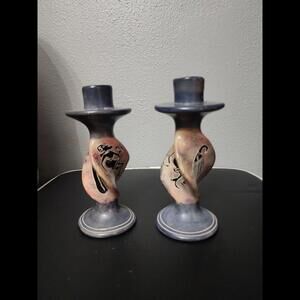 Vintage Hand Painted Made In Kenya Candle Holder - Set Of 2